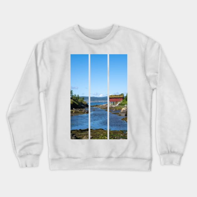 Wonderful landscapes in Norway. Nordland. Beautiful scenery of red houses on the coast of the Skjerstad Fjord (vertical) Crewneck Sweatshirt by fabbroni-art